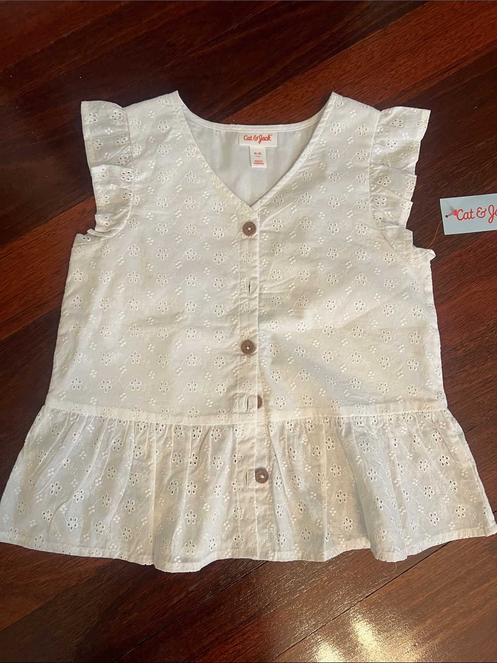 Cat & Jack Cream Eyelet Ruffle Peplum Button-Up Top